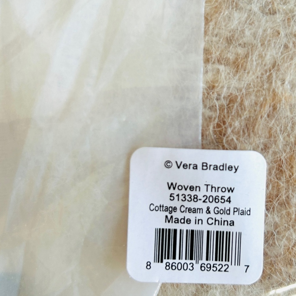 NWT Woven Wool Blend Throw Blanket Fringe Trim 50x70 Cream and Gold Plaid - Picture 6 of 7
